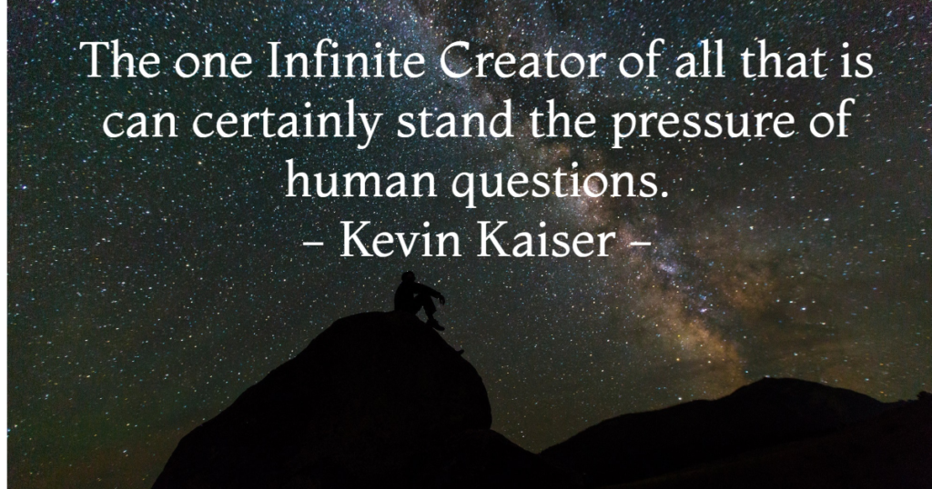 The one Infinite Creator of all that is can certainly stand the pressure of a human questions. - Kevin Kaiser